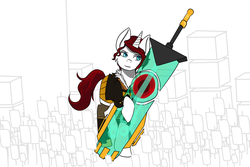 Size: 1280x853 | Tagged: safe, artist:askkibounegravion, artist:kiboune, pony, ponified, red (transistor), solo, sword, transistor