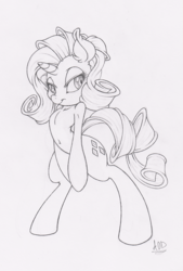 Size: 677x1000 | Tagged: safe, artist:dfectivedvice, rarity, pony, semi-anthro, g4, arm hooves, bipedal, female, grayscale, monochrome, solo, traditional art