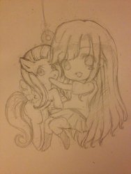 Size: 774x1032 | Tagged: safe, artist:d-tomoyo, fluttershy, g4, chibi, monochrome