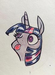 Size: 704x960 | Tagged: safe, artist:vampireselene13, twilight sparkle, g4, derp, female, solo, tongue out, traditional art