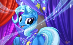 Size: 2560x1600 | Tagged: safe, artist:mysticalpha, trixie, pony, unicorn, g4, butt, dock, female, looking at you, looking back, mare, plot, solo, wallpaper