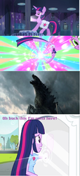 Size: 912x2004 | Tagged: safe, spike, twilight sparkle, kaiju, pony, equestria girls, g4, godzilla, godzilla (series), godzilla 2014, mirror, portal, roar, twilight sparkle (alicorn)