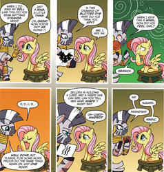 Size: 1262x1328 | Tagged: safe, idw, official comic, fluttershy, zecora, zebra, friends forever #5, g4, my little pony: friends forever, spoiler:comic, rorschach blot test