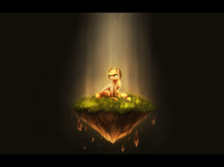 Size: 2000x1496 | Tagged: safe, artist:ventious, applejack, earth pony, pony, g4, dirt cube, earth, earth pony magic, earthbending, female, grass, letterboxing, light, looking up, solo, terrakinesis