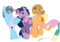 Size: 2696x1920 | Tagged: safe, artist:stagetechyart, applejack, fluttershy, rainbow dash, twilight sparkle, alicorn, earth pony, pegasus, pony, g4, applejack (male), baseball cap, butterscotch, clothes, dusk shine, eyes closed, football helmet, golf club, hat, helmet, prince dusk, rainbow blitz, rule 63, simple background, sports, transparent background, twilight sparkle (alicorn)