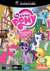 Size: 1068x1524 | Tagged: safe, angel bunny, applejack, fluttershy, pinkie pie, rainbow dash, rarity, spike, twilight sparkle, g4, box art, check six studios, equinox digital entertainment, exploitable meme, fake, hasbro gaming, mane seven, mane six, meme, nintendo, pal