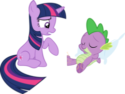 Size: 1027x778 | Tagged: safe, artist:porygon2z, spike, twilight sparkle, dragon, pony, unicorn, g4, duo, female, male, mare, relaxing, simple background, transparent background, unicorn twilight