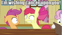 Size: 960x540 | Tagged: safe, edit, edited screencap, screencap, apple bloom, scootaloo, sweetie belle, g4, cancer, image macro, south park