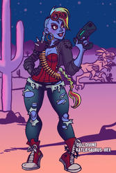 Size: 400x600 | Tagged: safe, artist:kayliesaurus-rex, rainbow dash, human, g4, bullet, clothes, converse, corset, crossover, dinogeddon, female, gun, humanized, no trigger discipline, pony coloring, shoes, solo, torn clothes, weapon
