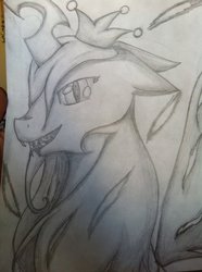Size: 716x960 | Tagged: safe, artist:mikailathecat, queen chrysalis, g4, female, monochrome, portrait, solo, traditional art