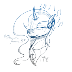 Size: 1000x1000 | Tagged: safe, artist:midnightsix3, princess luna, lunadoodle, g4, female, headphones, music, music notes, solo