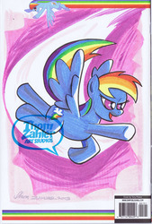 Size: 488x724 | Tagged: safe, artist:thom zahler, idw, rainbow dash, g4, comic cover, female, flying, glare, open mouth, pointing, sketch, smiling, solo, spread wings