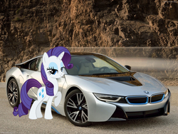 Size: 1600x1200 | Tagged: safe, rarity, g4, bmw, bmw i8, car, irl, photo, ponies in real life, solo, supercar