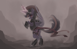 Size: 1940x1231 | Tagged: safe, artist:moo, twilight sparkle, alicorn, pony, g4, armor, bipedal, dark, female, helmet, mare, solo, twilight sparkle (alicorn)