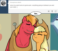 Size: 623x543 | Tagged: safe, artist:redhotkick, applejack, big macintosh, earth pony, pony, ask big red macintosh, g4, ask, cute, implied incest, male, shipping denied, single panel, stallion, tumblr