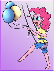 Size: 1500x1980 | Tagged: safe, artist:midnightpremiere, pinkie pie, equestria girls, g4, balloon, barefoot, feet, female, solo, swing