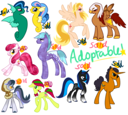 Size: 600x540 | Tagged: safe, artist:sakuyamon, oc, oc only, crystal pony, earth pony, pegasus, pony, unicorn, adoptable, sea ponies