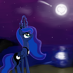 Size: 1280x1280 | Tagged: safe, artist:lntkn, princess luna, g4, female, moon, ocean, solo