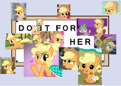 Size: 1400x1000 | Tagged: safe, applejack, spike, g4, applejewel, baby, do it for her, female, filly, male, meme, nightmare night, ship:applespike, shipping, straight, the simpsons
