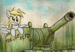 Size: 500x351 | Tagged: safe, artist:foxinshadow, derpy hooves, pegasus, pony, g4, female, kv-2, mare, solo, tank (vehicle)