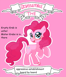 Size: 900x1051 | Tagged: safe, artist:theskiesfalling, edit, pinkie pie, g4, cute, daaaaaaaaaaaw, diapinkes, female, mouthpiece, parody, solo, spongebob squarepants, squid on strike