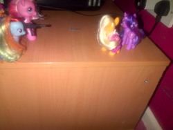 Size: 2048x1536 | Tagged: safe, applejack, pinkie pie, rainbow dash, twilight sparkle, g4, brushable, gun, irl, photo, toy