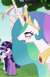 Size: 309x477 | Tagged: safe, edit, screencap, princess celestia, rarity, twilight sparkle, alicorn, pony, unicorn, g4, mmmystery on the friendship express, ahegao, blushing, female, open mouth, out of context, tongue out