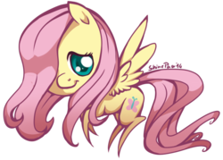 Size: 600x430 | Tagged: safe, artist:shinepawpony, fluttershy, g4, chibi, female, looking at you, simple background, smiling, solo, transparent background