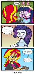 Size: 1010x2185 | Tagged: safe, artist:epulson, rarity, sunset shimmer, twilight sparkle, equestria girls, g4, big crown thingy, comic, element of magic, hammer