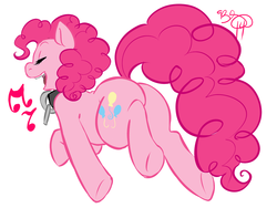 Size: 1280x960 | Tagged: safe, artist:collaredginger, pinkie pie, g4, chubby, collar, eyes closed, female, plump, singing, solo, underhoof