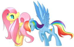 Size: 1893x1198 | Tagged: safe, artist:haydee, fluttershy, rainbow dash, pegasus, pony, g4, female, mare, pushing, rump push