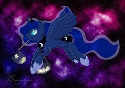 Size: 1024x726 | Tagged: safe, artist:tofuudog, princess luna, g4, female, mouth hold, net, solo, stars