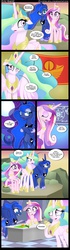 Size: 1000x3550 | Tagged: safe, artist:coltsteelstallion, princess cadance, princess celestia, princess luna, pony, g4, bipedal, carrot, comic, cooking, crystal empire, funny, knife, magic, new lunar republic, pinklestia, solar empire, this will end in death, this will end in explosions, this will end in tears, this will end in tears and/or death, this will not end well, wat