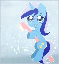 Size: 694x741 | Tagged: safe, artist:noah-nyan, minuette, pony, unicorn, g4, big eyes, female, solo, toothbrush