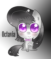 Size: 406x465 | Tagged: safe, artist:noah-nyan, octavia melody, g4, big eyes, blushing, chibi, cute, female, looking at you, raised hoof, sitting, smiling, solo