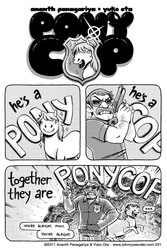 Size: 500x750 | Tagged: safe, artist:ananth panagariya, artist:yuko ota, pony, barely pony related, comic, johnny wander, monochrome, police officer, pony cop