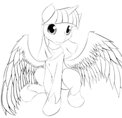 Size: 552x532 | Tagged: safe, artist:krucification, twilight sparkle, alicorn, pony, g4, female, lineart, mare, monochrome, sitting, solo, twilight sparkle (alicorn)