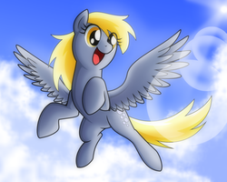 Size: 1024x819 | Tagged: safe, artist:mdsk-rb, derpy hooves, pegasus, pony, g4, cloud, cloudy, female, flying, mare, solo
