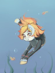 Size: 453x604 | Tagged: artist needed, source needed, safe, earth pony, pony, skinsuit, solo, swimming, underwater, wetsuit