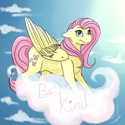 Size: 3000x3000 | Tagged: safe, artist:dozymouse, fluttershy, g4, cloud, cloudy, female, floppy ears, high res, kindness, mouthpiece, positive ponies, smiling, solo