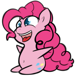 Size: 1000x1000 | Tagged: safe, artist:ramott, pinkie pie, earth pony, pony, g4, belly button, female, happy, simple background, sitting, smiling, solo, transparent background