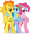 Size: 6275x7102 | Tagged: safe, artist:stillfire, pinkie pie, rainbow dash, spitfire, pony, g4, absurd resolution, belly button, bipedal, body writing, simple background, transparent background, vector