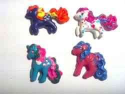 Size: 960x720 | Tagged: safe, artist:barbeddragon, birthday pony, firefly, fizzy, twist (g1), g1, irl, pendant, photo