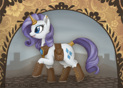 Size: 980x700 | Tagged: safe, artist:oomles, rarity, g4, boots, female, saddle bag, solo, steampunk