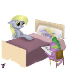 Size: 1429x1417 | Tagged: safe, artist:jayesixx, derpy hooves, dinky hooves, spike, pegasus, pony, g4, female, iv, mare, trio
