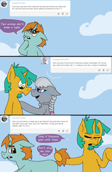 Size: 1000x1521 | Tagged: safe, artist:apartment2bmod, silver spoon, snails, snips, pony, unicorn, ask adult snips and snails, g4, ask, beard, female, goatee, male, older, older silver spoon, older snails, older snips, shipping, speech bubble, stallion, straight, tail pull, tumblr
