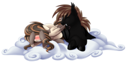 Size: 1250x639 | Tagged: safe, artist:centchi, oc, oc only, oc:vail, bat pony, pegasus, pony, blushing, cloud, preening, simple background, transparent background