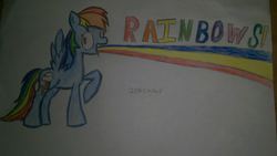 Size: 2150x1216 | Tagged: artist needed, useless source url, safe, rainbow dash, g4, female, puking rainbows, solo, traditional art