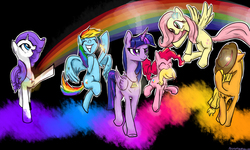 Size: 3000x1800 | Tagged: safe, artist:paintedtune, applejack, fluttershy, pinkie pie, rainbow dash, rarity, twilight sparkle, alicorn, pony, g4, twilight's kingdom, female, mane six, mare, rainbow, twilight sparkle (alicorn)