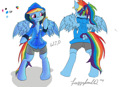 Size: 4092x2893 | Tagged: safe, artist:fuzzyhead12, rainbow dash, pony, g4, bipedal, clothes, hoodie, phone, rear view, welovefine